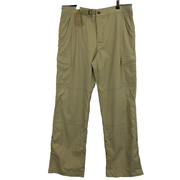 Prana Pants Mens Size Large Khaki Stretch Straight Leg Hiking Roll Snap Up - Picture 1 of 6